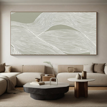 Hand Painted Art Green and White Linear Abstract Art HS192