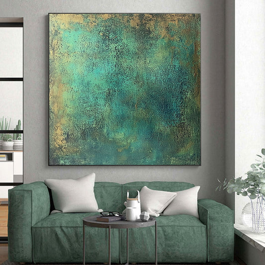 Acrylic Modern Art Paintings Teal and Gold Textured Abstract Art HS177