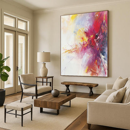Oversized Abstract Wall Art Red, Yellow, and Purple Abstract Expressive Painting For Sale HS169