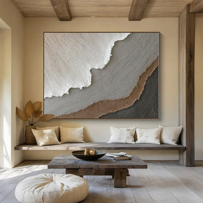Big Size Beige, Gray and Brown Abstract Textured Painting WB066