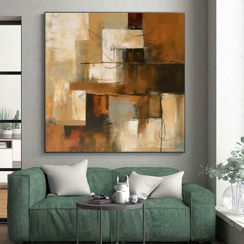 Hand-Painted Modern Art Acrylic with Brown, Beige, Gray Textures - Large Painting In Living Room HS517