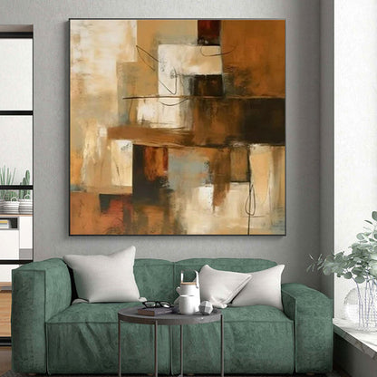 Hand-Painted Modern Art Acrylic with Brown, Beige, Gray Textures - Large Painting In Living Room HS517