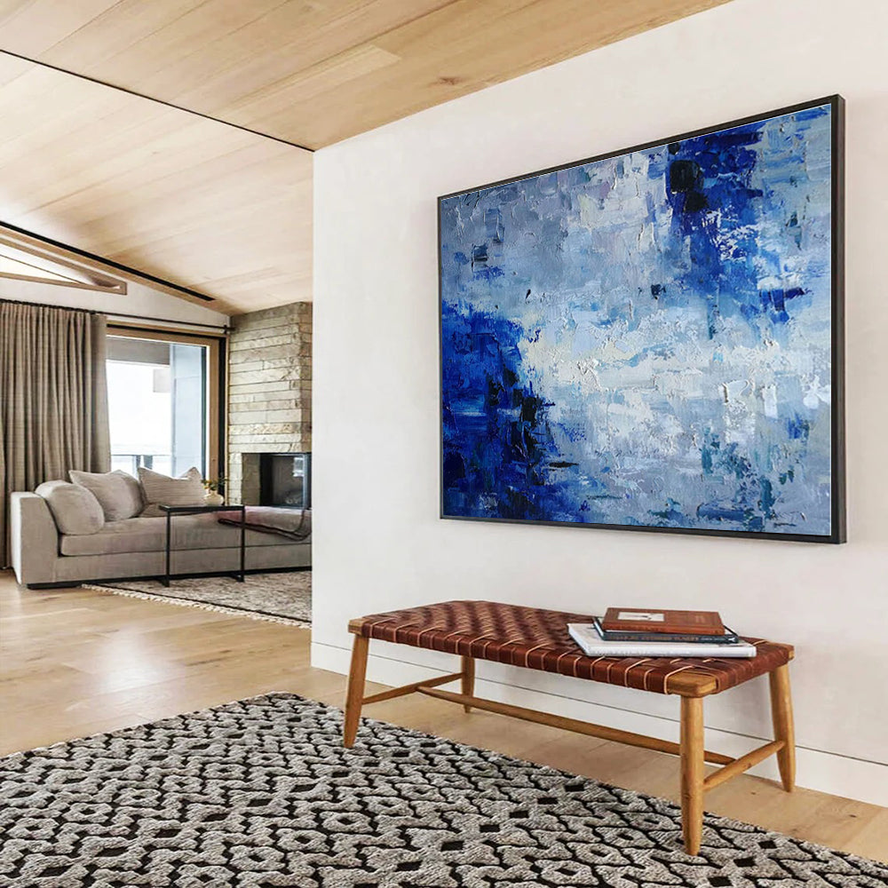 Oversized Canvas Art Blue and Gray Abstract Textured Painting WB152