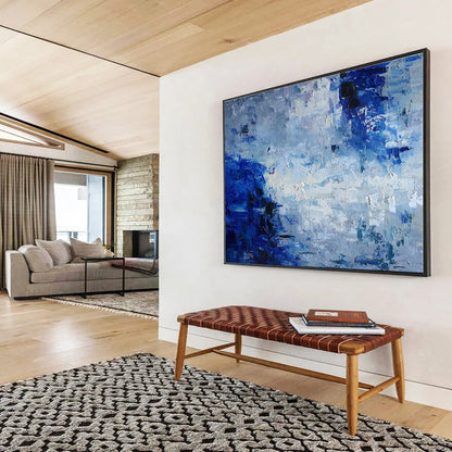 Oversized Canvas Art Blue and Gray Abstract Textured Painting WB152