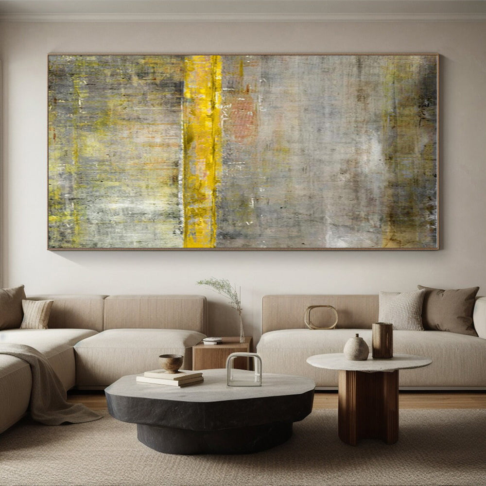 Gaint Canvas Art Gray & Yellow Textured Abstract, Oversized Abstract Wall Art HS351
