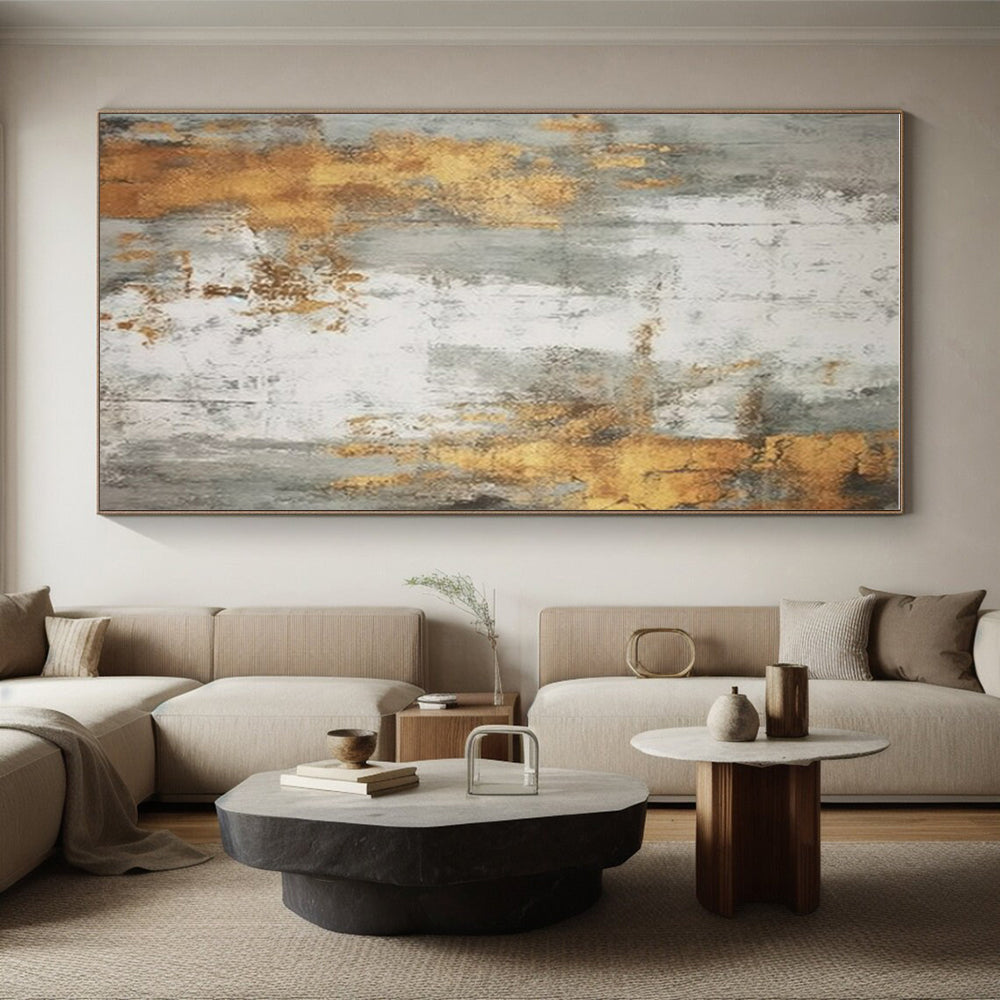 Unique Abstract Art Gold, Gray, and White Textured Abstract Art HS740