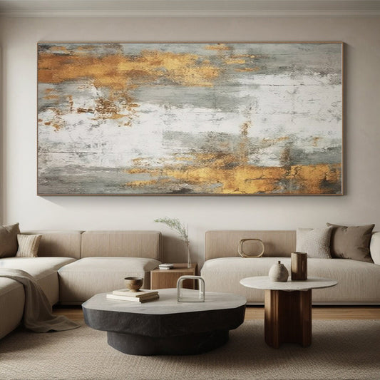 Unique Abstract Art Gold, Gray, and White Textured Abstract Art HS740