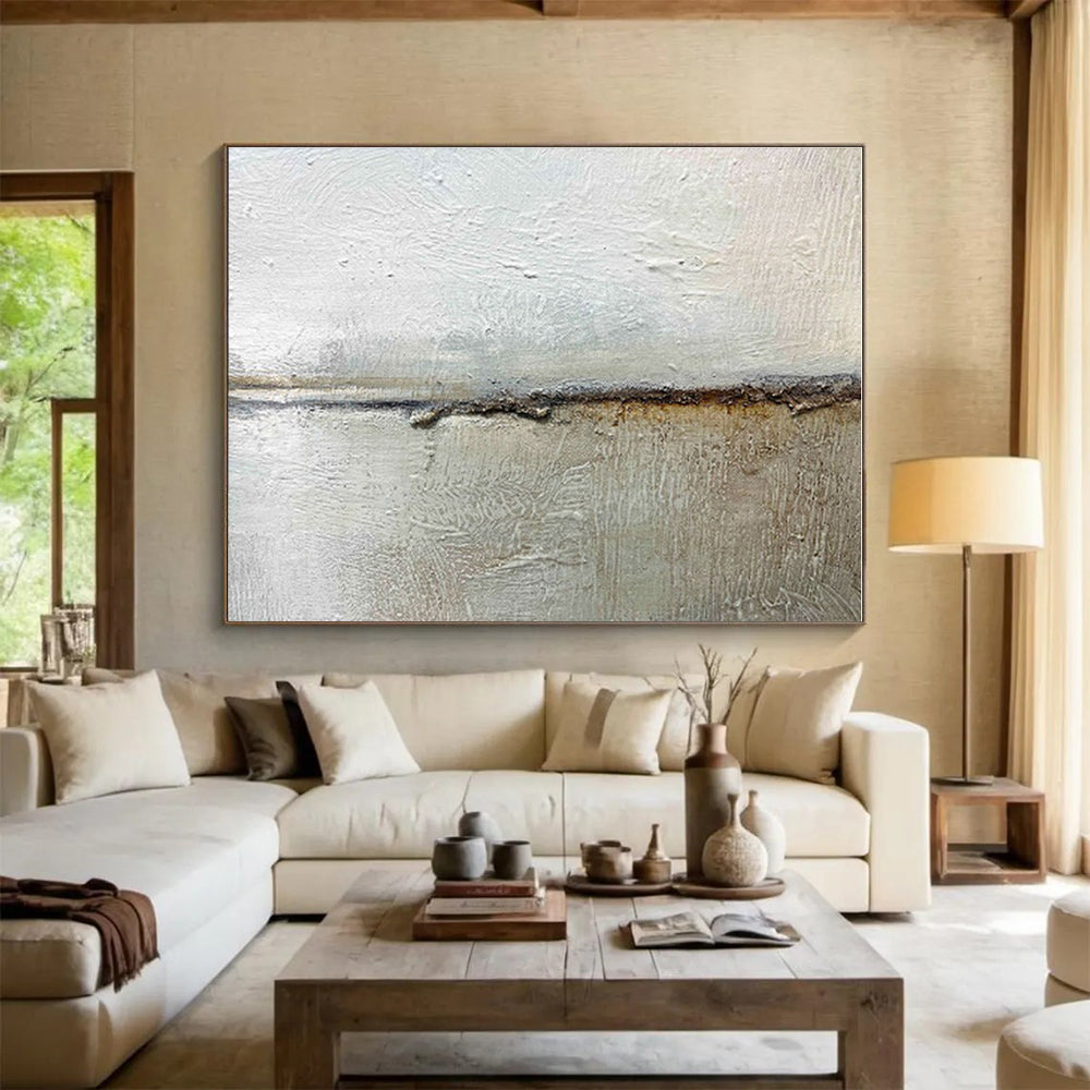 Big Size White and Brown Abstract Textured Painting WB131