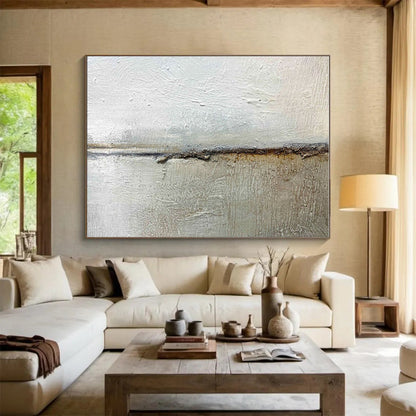 Big Size White and Brown Abstract Textured Painting WB131