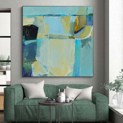 Acrylic Modern Art Paintings Teal, Beige, and Blue Abstract Art HS747