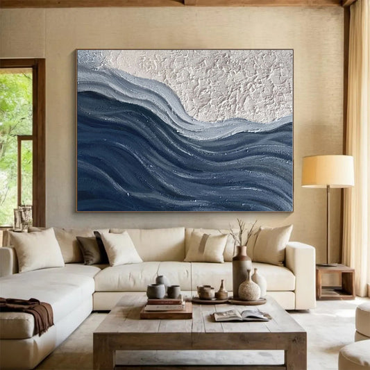 Handmade Art Beige & Navy Textured Abstract, Minimalist Canvas Art HS444
