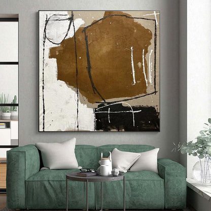 Handmade Art Brown, Black, and White Geometric Abstract Art HS694