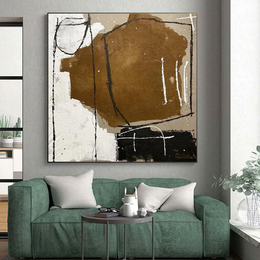 Handmade Art Brown, Black, and White Geometric Abstract Art HS694
