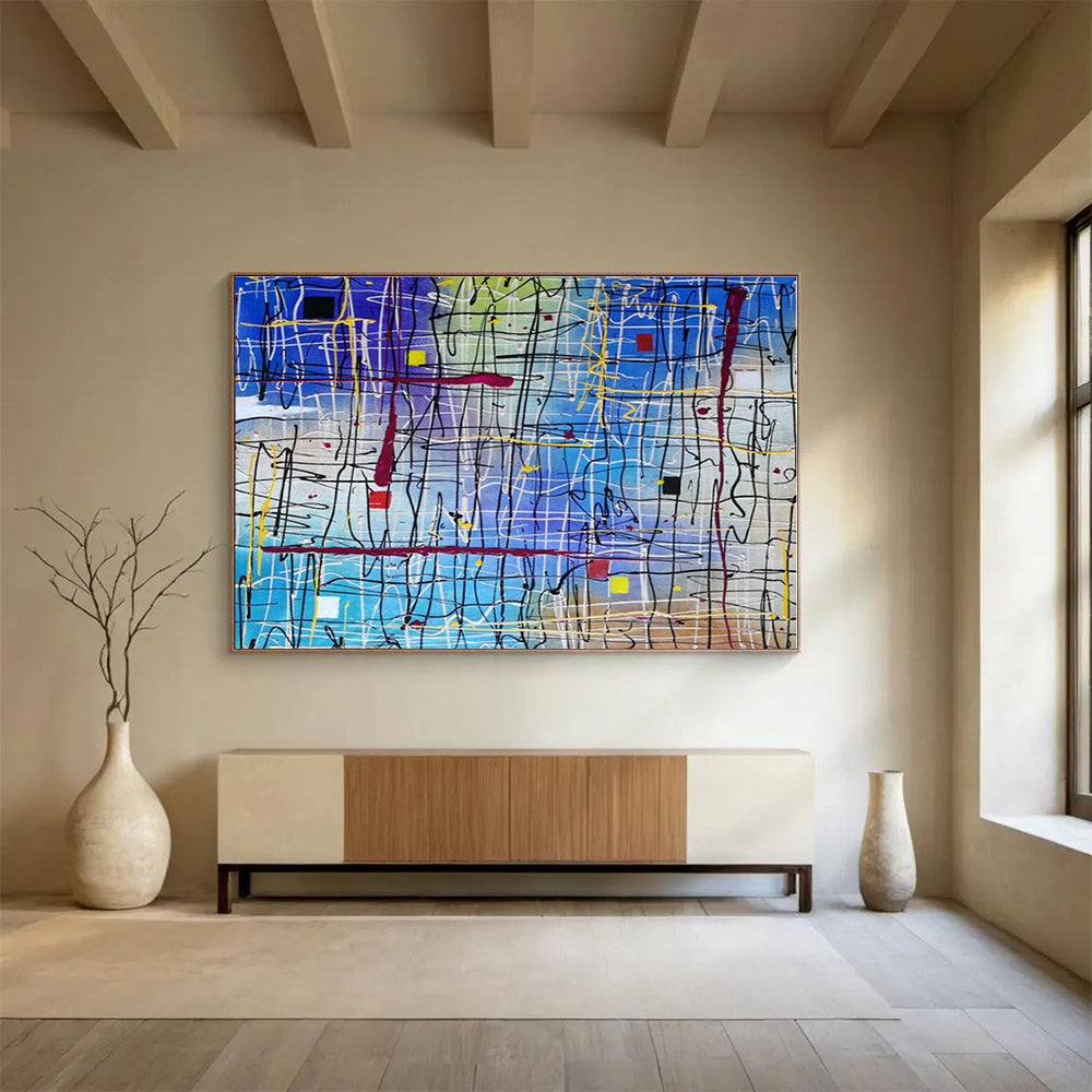 Oversized Canvas Art Multicolor Abstract Expressionist Painting WB150