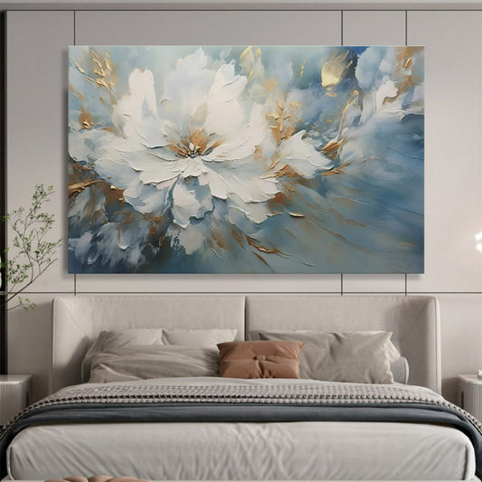 Blue, White, Gold Abstract Floral Art For Sale WB407
