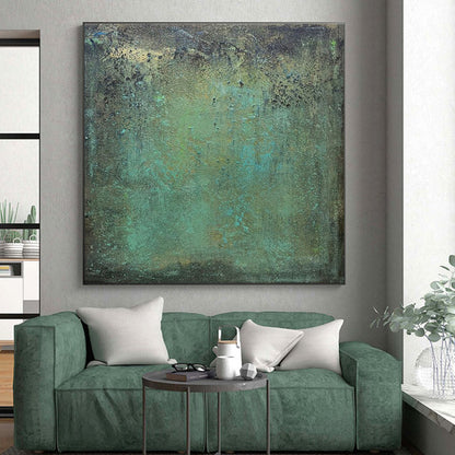 Handmade Art Cool Abstract Paintings with Teal, Green, Brown Textured Layers - Acrylic Modern Art Painting HS532