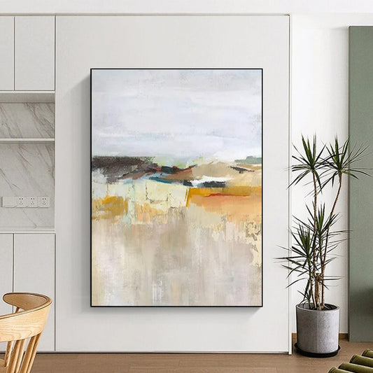Hand Painted Art Neutral Tones with Warm Accents Abstract Landscape HS619