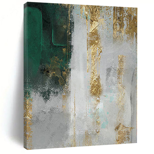 Large Size Green, Gold, and Gray Abstract Textured Painting For Sale HS085