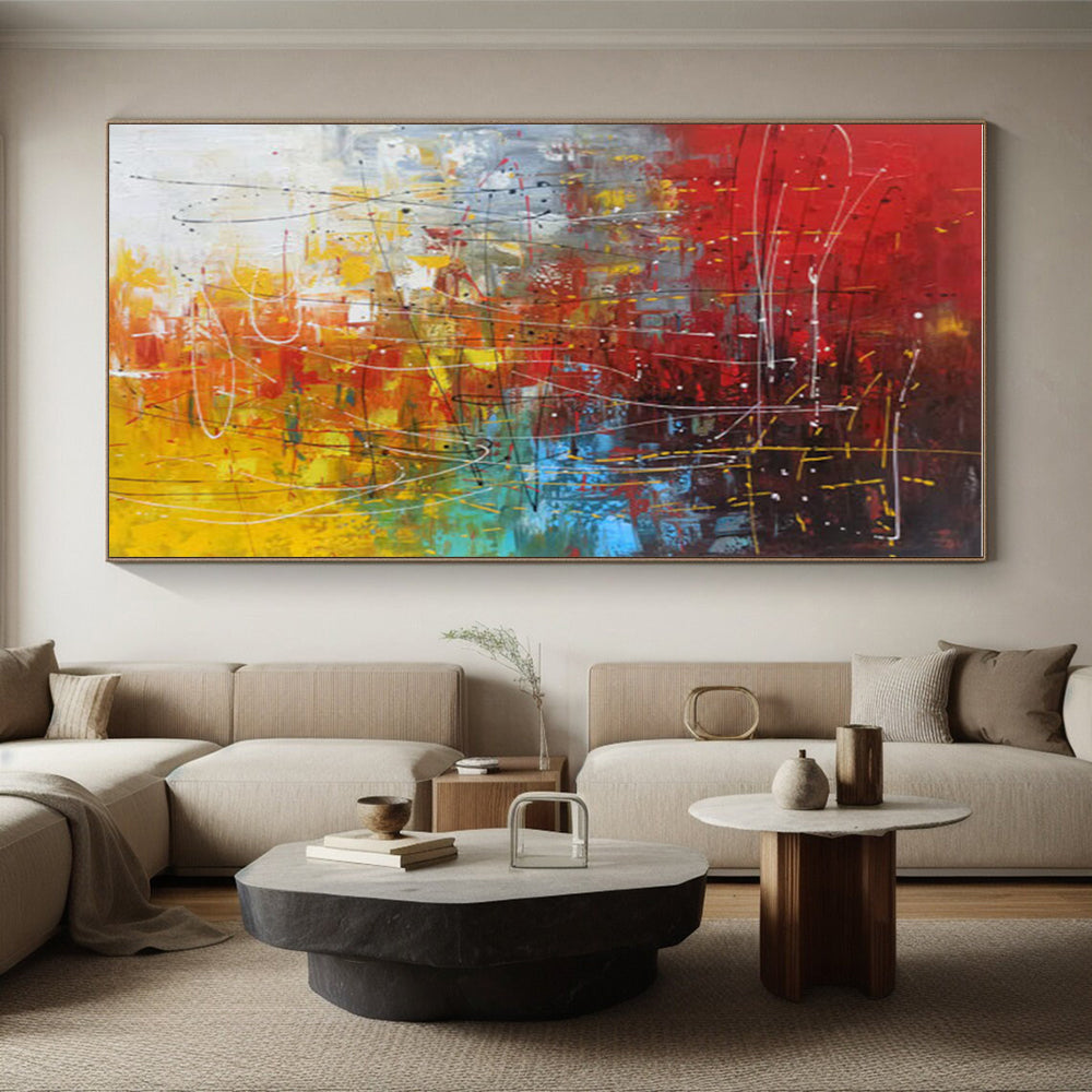 Unique Abstract Art Red, Yellow & Blue Gestural Abstract, Large Contemporary Wall Art HS249