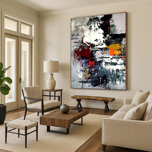 Hand-Painted Multicolor Gestural Abstract, Acrylic Modern Art Painting HS271