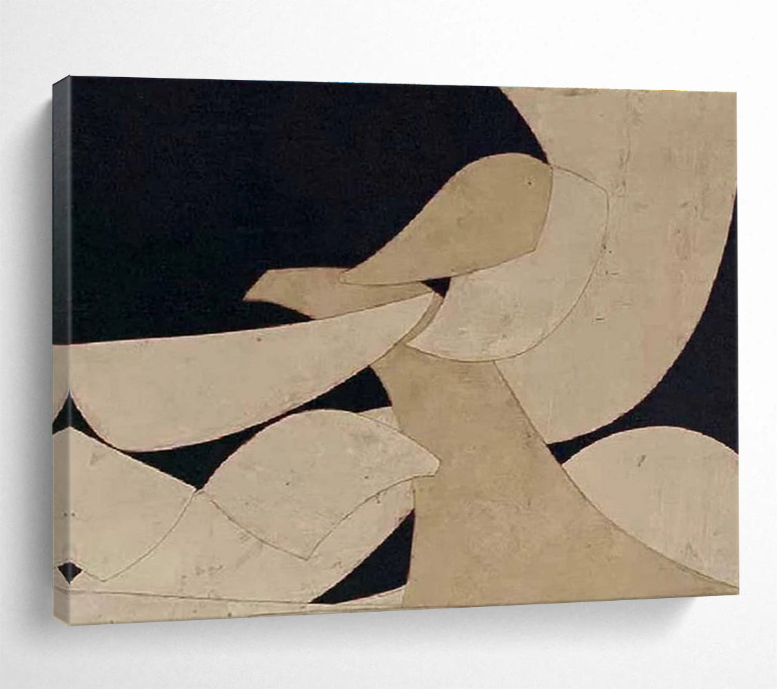 Big Size Beige and Black Geometric Abstract Art WB223