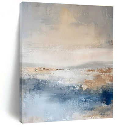 Blue, Gray, and Beige Abstract Seaside Painting For Sale WS502