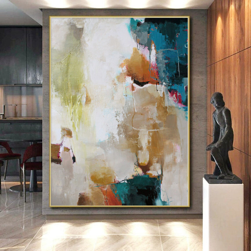 Hand-Painted Multicolor Abstract Expressionist Painting For Sale HS012