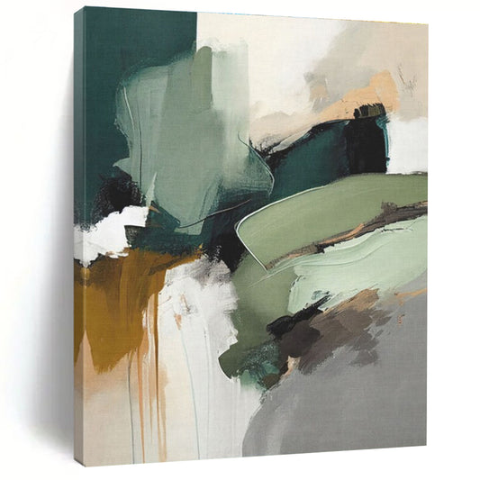 Large Contemporary Wall Art Earthy Greens and Neutrals Abstract HS577