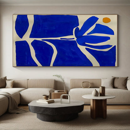Hand Painted Art Blue and Orange Floral Abstract Art HS601