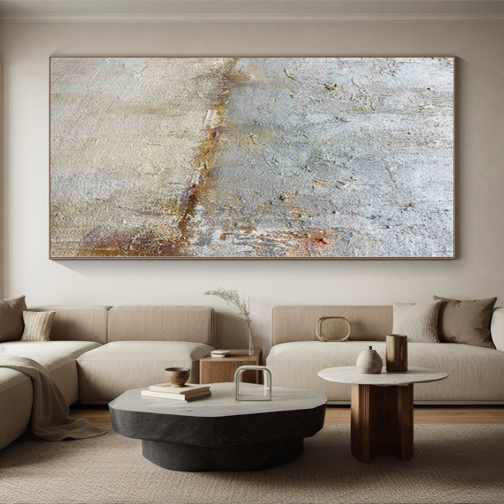 Hand-Painted Gray and Brown Abstract Textured Painting For Sale HS080