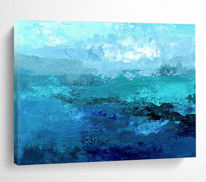 Oversized Canvas Art Multi - Blue Abstract Textured Ocean - Acrylic Painting WB287