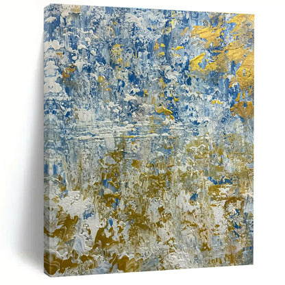 Hand Painted Art Blue, Gold, and White Textured Abstract Landscape HS726