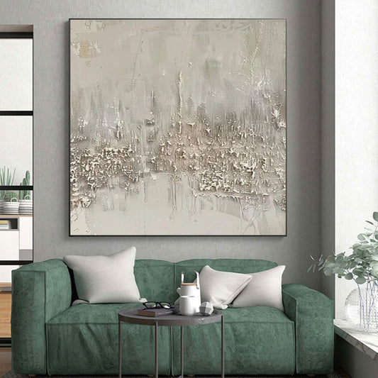 Hand-Painted Beige & Gray Textured Abstract Cityscape Art HS371