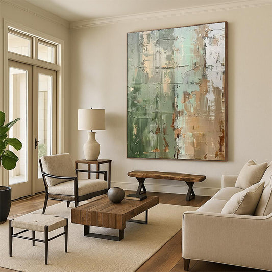 Handmade Art Earthy Greens and Neutrals Textured Abstract Art HS595