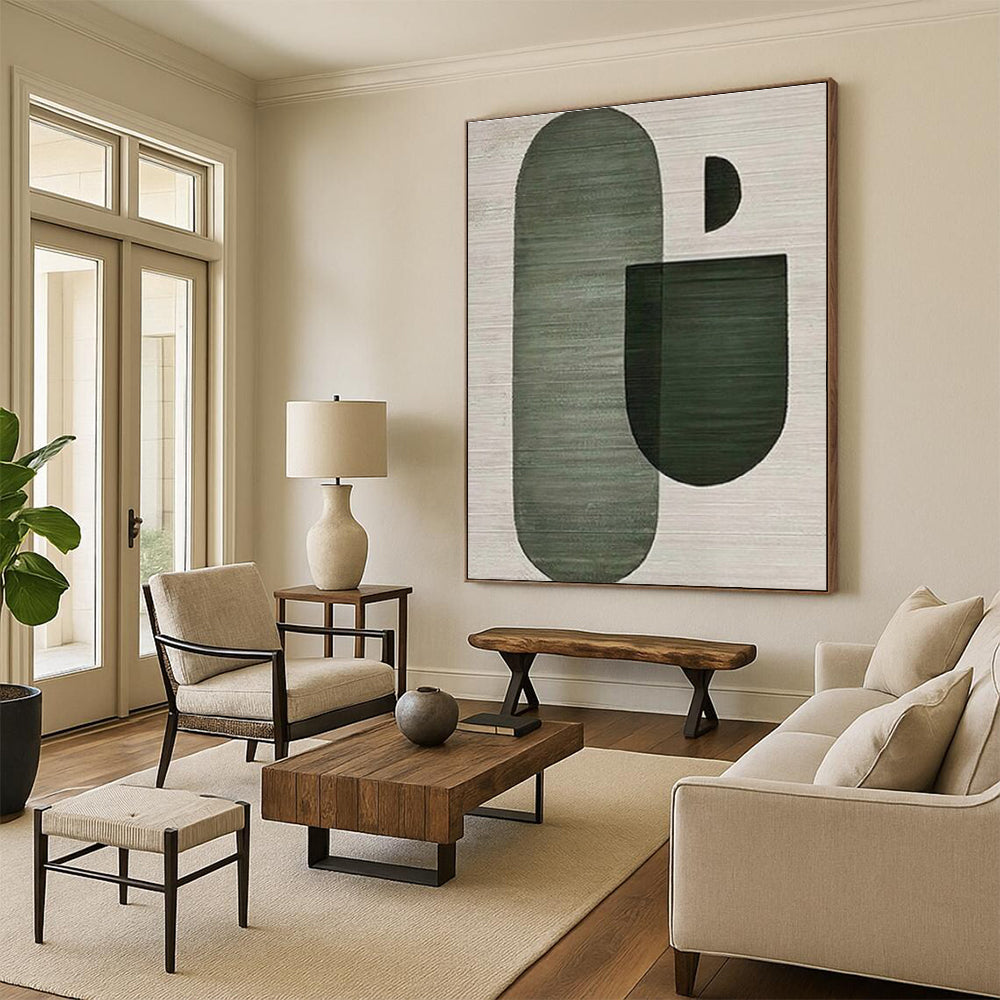 Unique Abstract Art Green Geometric Shapes Abstract Art, Minimalist Canvas Art HS554