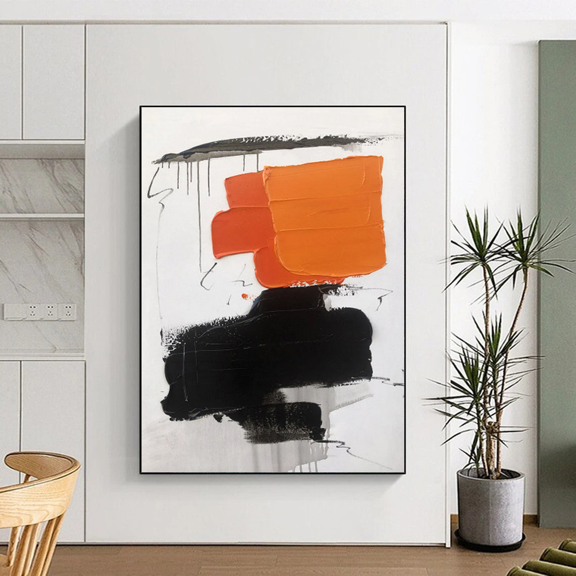 Acrylic Modern Art Paintings with Orange, Black and White Colors, Bold Abstract Theme HS464