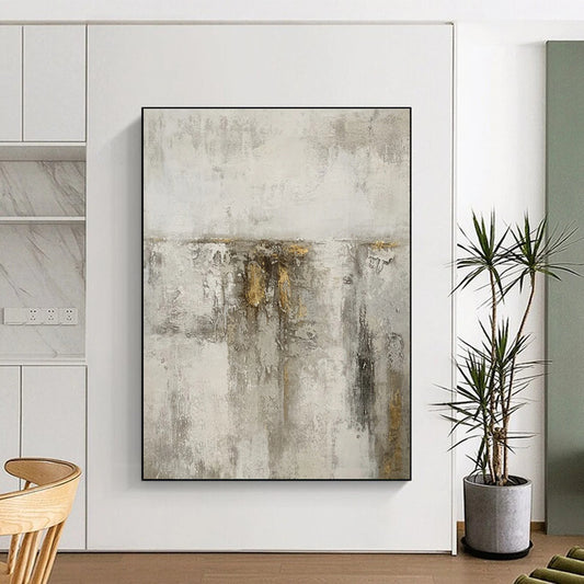 Gaint Canvas Art Gray & Gold Textured Abstract, Oversized Abstract Wall Art HS418