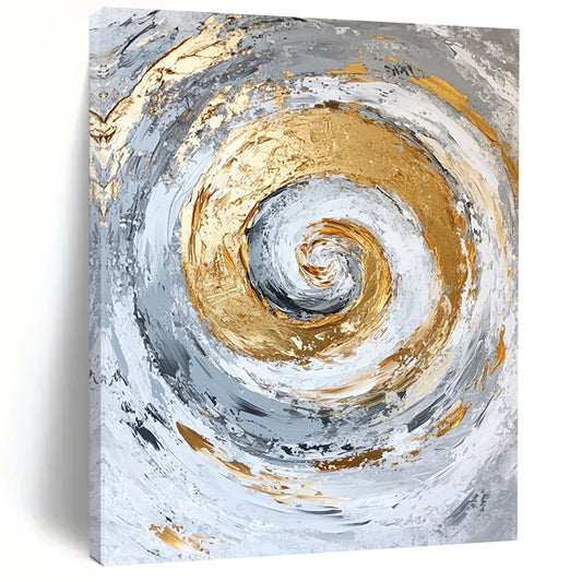 Large Contemporary Wall Art Gray, White, and Gold Abstract Spiral Painting For Sale HS138