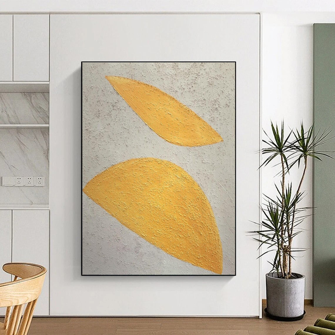 Hand Painted Art Yellow and Beige Textured Abstract Art HS638