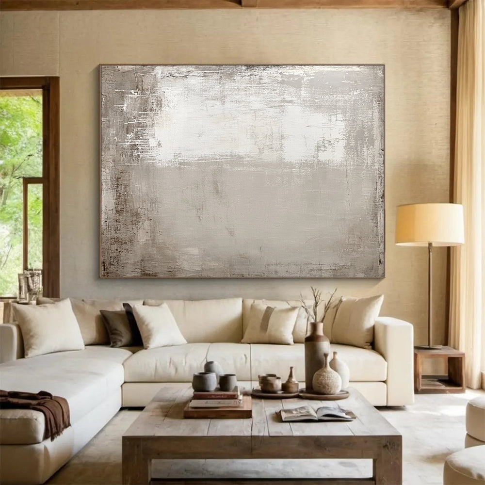 Hand Painted Art Neutral Gray and White Textured Minimalist Abstract Art HS183