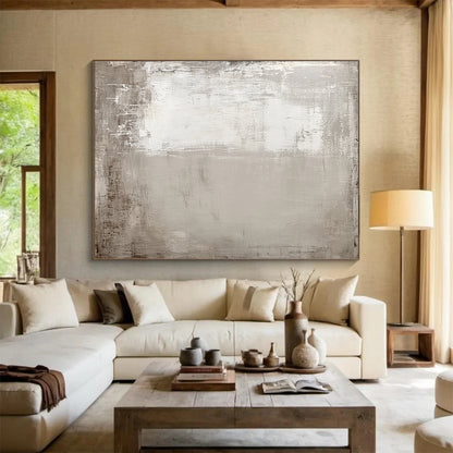 Hand Painted Art Neutral Gray and White Textured Minimalist Abstract Art HS183