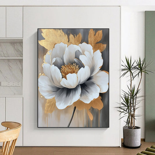 Gray, White, Gold Abstract Floral Art For Bedroom and Living Room WS435