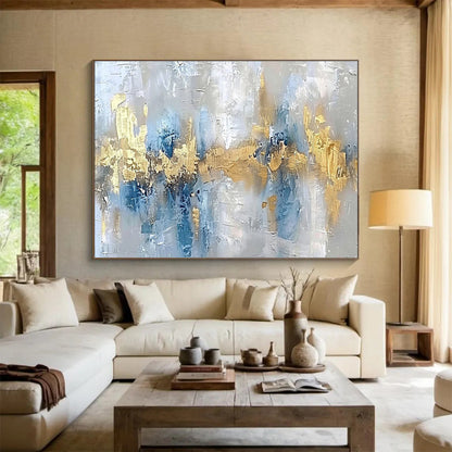 Huge Size Gray, Blue and Gold Abstract Textured Painting WB193