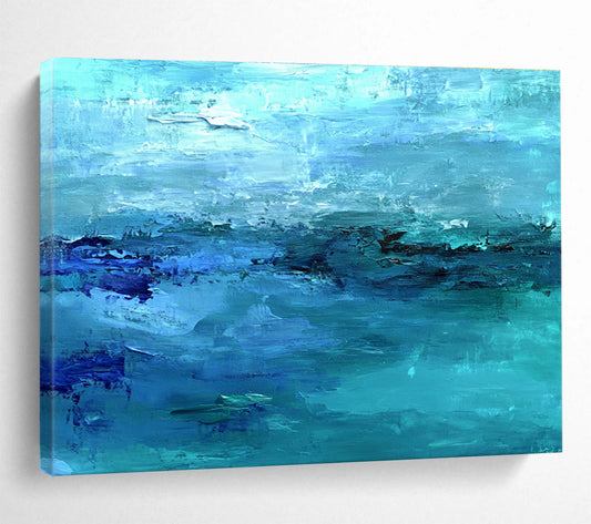 Hand Painted Art with Various Shades of Blue, Abstract Sea Theme Artwork WB313
