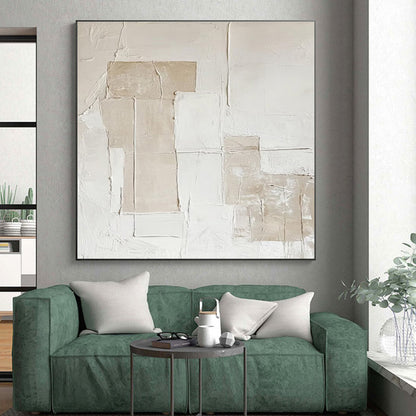 Large Contemporary Wall Art Beige and White Textured Abstract Art HS745