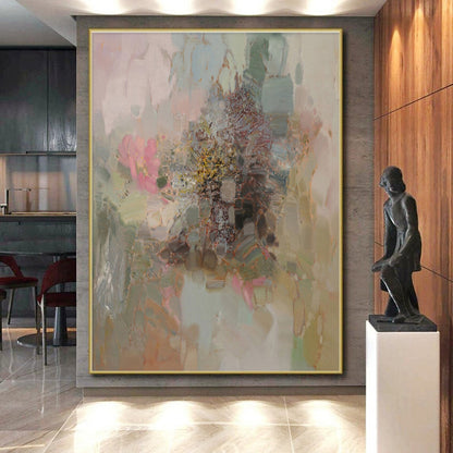 Unique Abstract Art Pink, Green, and Beige Floral Abstract Art HS714