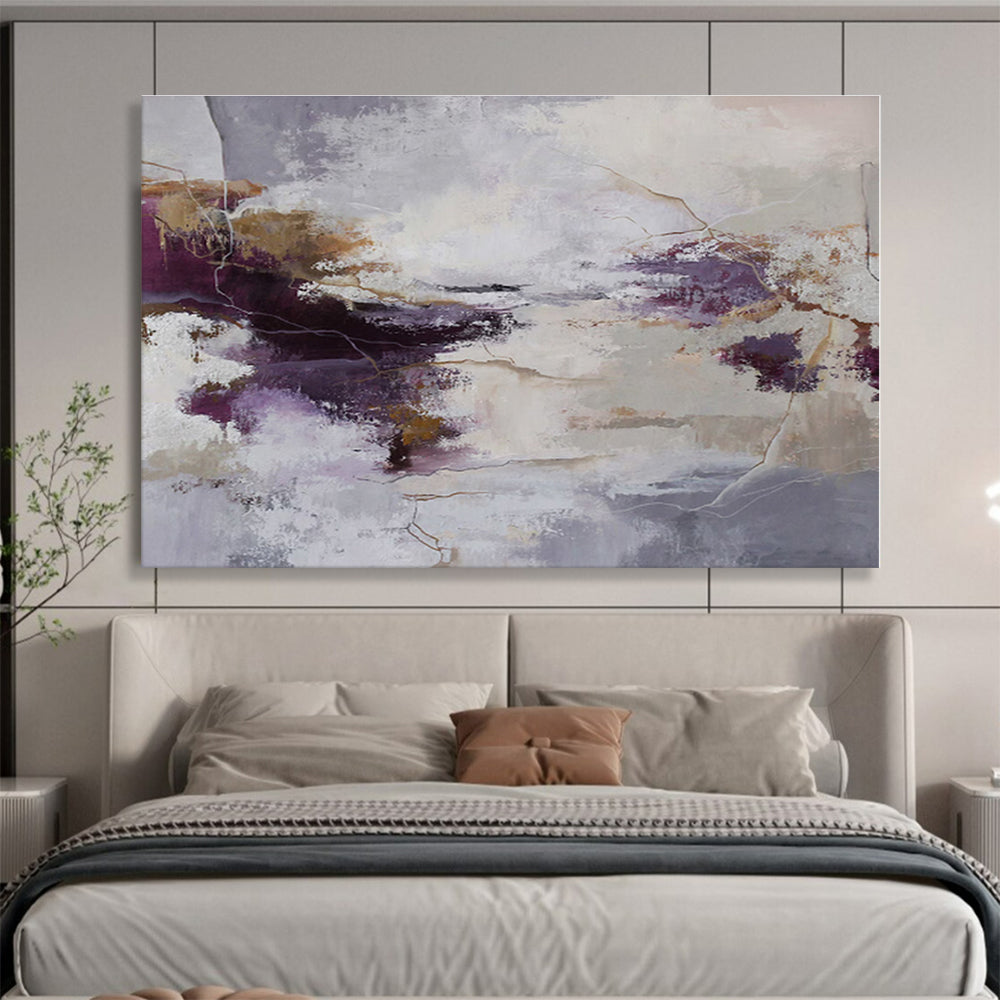 Big Size Purple, Gray and Beige Abstract Textured Painting WB115