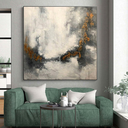 Unique Abstract Art Gray & Gold Textured Abstract, Large Contemporary Wall Art HS416