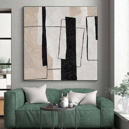 Modern Art Acrylic Black, Beige, and White Geometric Abstract Art HS697