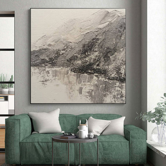 Hand Painted Art Gray and White Textured Abstract Landscape HS721